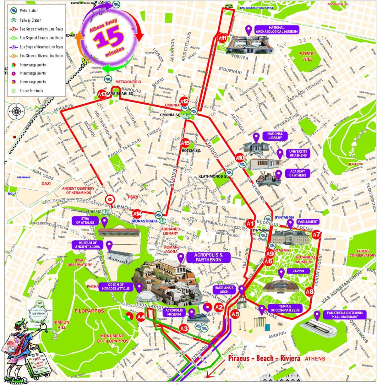 Mapa de passeios a pé de Atenas